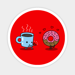 Funny Kawaii Coffee and Donut Lovers Relationship Cartoon Magnet